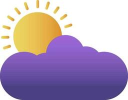 Sun With Cloud Icon In Purple And Yellow Color. vector