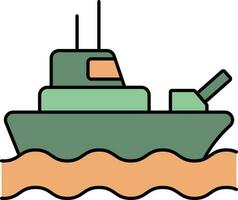 Warship Icon In Green And Orange Color. vector