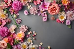 un marco decorado con flores ai generativo foto