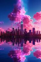 illustration of Hyperrealistic vaporwave manhattan. photo