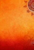 orange Pantone color background paper texture Rangoli pattern painting. photo
