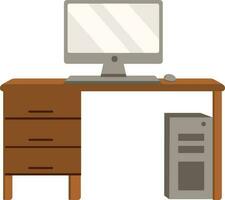 Isolated Computer Desk Icon In Gray And Brown Color. vector