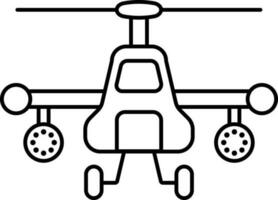 Combat Helicopter Icon In Black Line Art. vector