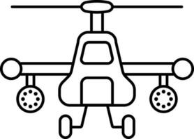 Combat Helicopter Icon In Black Line Art. vector