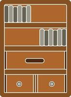 Illustration Of Bookshelf Icon In Gray And Brown Color. vector