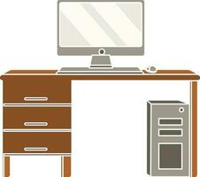 Isolated Computer Desk Icon In Gray And Brown Color. vector