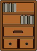 Illustration Of Bookshelf Icon In Gray And Brown Color. vector