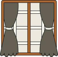 Window With Curtains Icon In Gray And Brown Color. vector