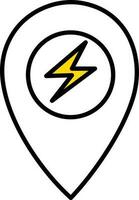 Isolated Map Pin And Lightning Bolt Icon In Yellow And White Color. vector