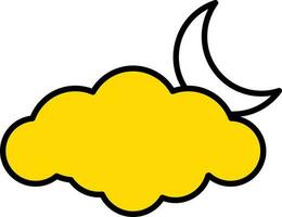 Cloud With Crescent Moon Icon In Yellow And White Color. vector