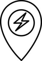 Black Outline Map Pin And Lightning Bolt Icon. vector