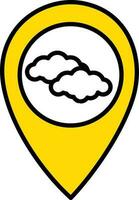 Cloud Location Pin Icon In Yellow And White Color. vector