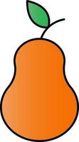 Flat Style Pear With Leaf Icon In Orange And Green Color. vector