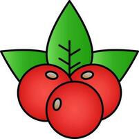 Berries With Leaves Icon In Red And Green Color. vector