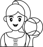 Young Woman Holding Basketball Icon In Black Line Art. vector