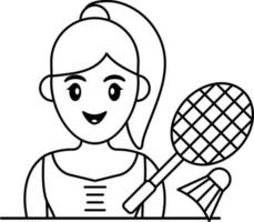 Badminton Player Girl Icon In Black Outline. vector