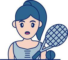 Tennis Player Woman Icon In Blue And Peach Color. vector