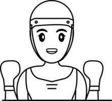 Woman Boxer Character Icon In Black Line Art. vector