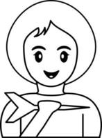 Cheerful Girl Holding Dart Icon In Thin Line Art. vector