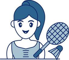 Badminton Player Girl Icon In Blue And White Color. vector