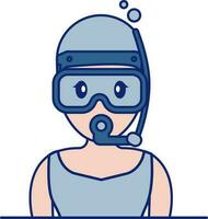 Female Scuba Diver Icon In Blue And Peach Color. vector