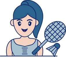 Badminton Player Girl Icon In Blue And Peach Color. vector