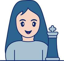 Female Chess Player Icon In Blue And Peach Color. vector