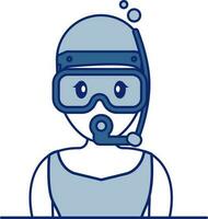 Female Scuba Diver Icon In Blue And White Color. vector