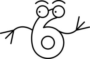 Black Outline Six Funny Number Icon on White Background. vector