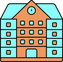 Cyan and Orange School Building Icon in Flat Style. vector