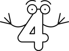 Four Funny Number Icon in Black Line Art. vector