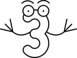 Cartoon Character of Three Number Icon in Line Art. vector