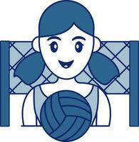 Female Volleyball Player Icon In Blue And White Color. vector