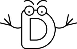 Black Line Art D Alphabet Cartoon Character Icon. vector