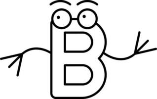 Cartoon Character B Alphabet Icon in Black Line Art. vector