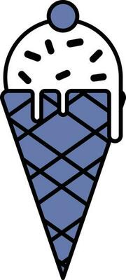 Ice Cream Cone Icon In Blue And White Color.