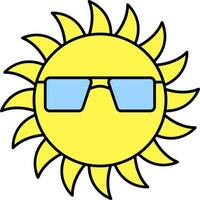 Sun Wearing Goggles Icon In Yellow And Blue Color. vector