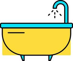 plano estilo bañera icono en azul y amarillo color. vector