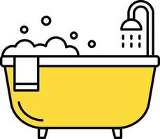 Flat Style Bathtub Icon in Yellow And White Color. vector