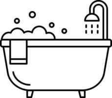 Flat Style Bathtub Icon in Line Art. vector