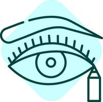 aplicando delineador de ojos línea Arte icono en sqaure antecedentes. vector