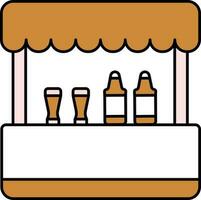 Vector Illustration of Drink Bottles With Glasses On Shop Counter.