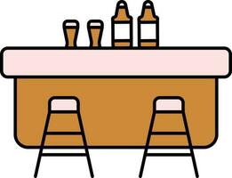 Vector Illustration of Drink Bottle with Cocktail Glass on Counter with Seats.