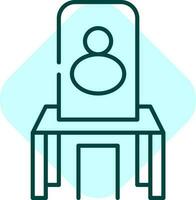 Reflection Mirror Table With Chair Line Art Icon On Blue Square Background. vector