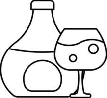 Isolated Brandy bottle With Glass Icon in Black Outline. vector