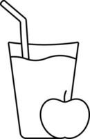 Apple Juice Glass Icon In Black Outline. vector