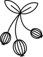 Gooseberry Icon In Black Line Art. vector