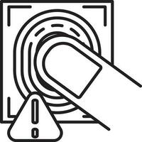 Wrong Fingerprint Scan Icon In Black Line Art. vector