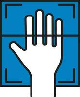 Palm Scan Icon In Blue And White Color. vector