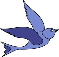 Fly Swallow Blue Icon In Flat Style. vector